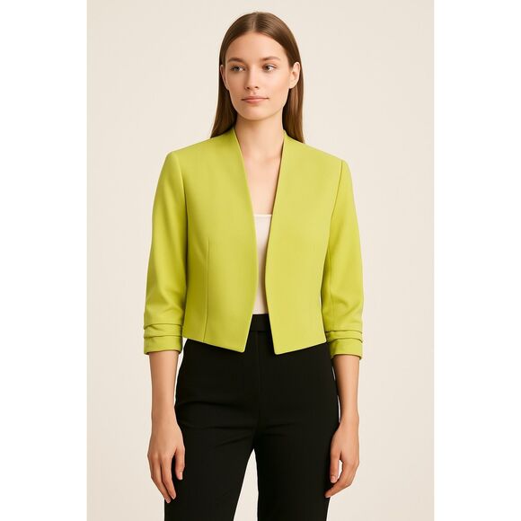 Rachel Zoe size L lime Green ruched sleeves short jacket - Picture 1 of 7